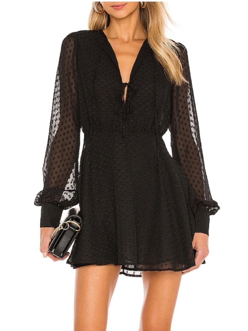 Lovers + Friends Black Mini Dress w/ Sheer Sleeves